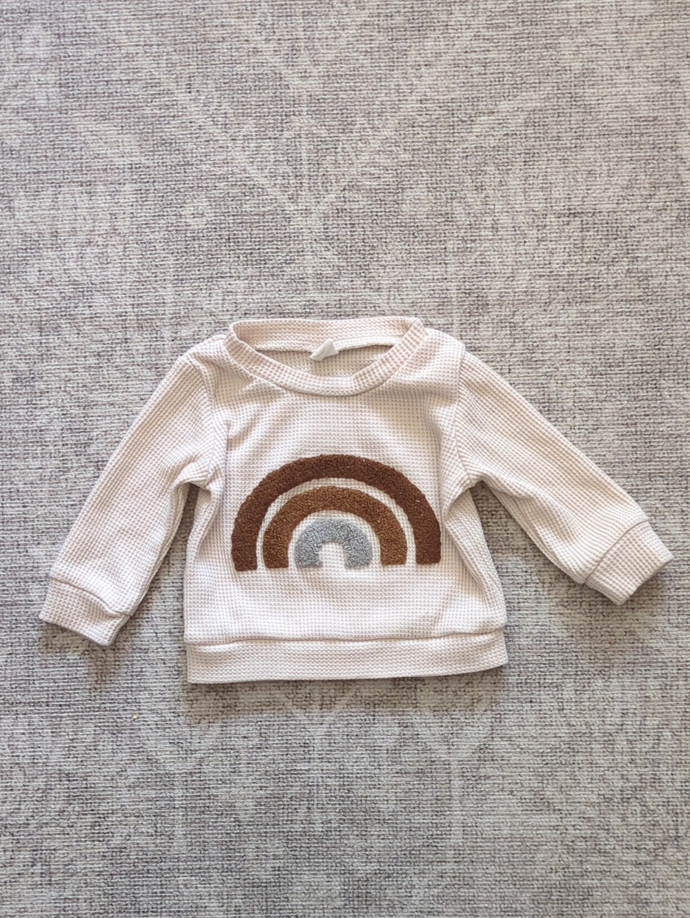 Cream Waffle-Knit Kids Sweatshirt with Brown & Gray Rainbow